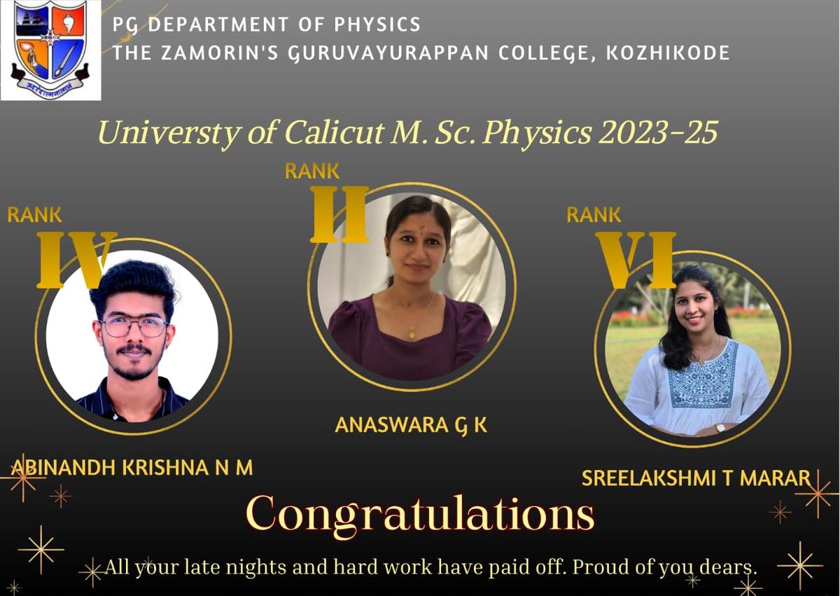 University Rank Holders in MSc Physics 2025